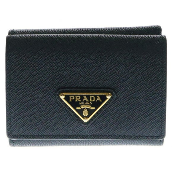 Prada Saffiano Tri Wallet Brown Leather Triangle - Picture 1 of 6